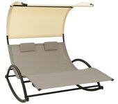 vidaXL Tumbona doble con toldo textilene color gris taupe y crema
