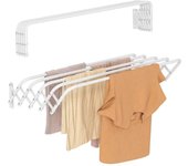 Percha de ropa plegable retráctil blanca, para balcón, toallero doméstico, toallero de baño, perchero plegable retráctil de pared, para interior, secado invisible, 120 cm