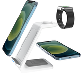 Cargador inalámbrico, base de carga plegable 3 en 1 para iPhone 16/15/14/13/12/Plus/Pro Max, estación de carga para Apple Watch Ultra-2, cargador inalámbrico rápido para AirPods 4/Pro/3/2 - Blanco