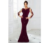 Elegant Lace Sequined Velvet Long Evening Dress Backless Hollow Out Full Sleeved Prom Wedding Party Gown