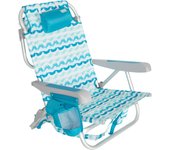 Aktive - Silla de playa plegable con respaldo reclinable en 5 posiciones, estructura de aluminio y acero, asiento de poliéster, cojín, bolsillo lateral y asas tipo mochila, diseño azul Maldivas
