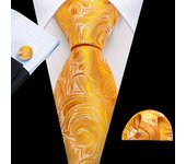 Barry.Wang Gold Beige Yellow Brown Tulip Silk Men Tie Handkerchief Cufflink Set Jacquard Necktie for Male Wedding Business Party