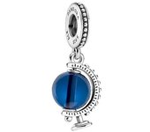 PANDORA Moments 799430 C01 Blue Globe Dangle - Abalorio de Plata de Ley con Bola de Cristal Azul Oscuro (8,5x14,2X10,6mm), Talla única, Plata de Ley Vidrio, viene con El original embalaje de Caja de Giunte.