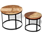 vidaXL Mesa de centro redonda 2 uds madera maciza reciclada 40cm/50cm Marrón, Multicolor, Mesita de Salón o Comedor o Auxiliar Mesa de Café Meuble Salón