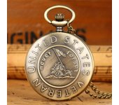 """American Veteran"""" Bronze Pocket Watch Necklace - Perfect Gift for Patriotic Men and Women"""