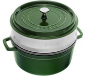 Staub La Cocotte con vaporera 26 cm, redondo, Albahaca, Hierro fundido