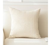 Corduroy Throw Pillow Covers 18x18  Striped Decor Pillowcase for Living Room Bed Soft Couch Cushion Cover for Sofa Beige White