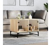 Mesa de centro con puertas de vidrio roble Sonoma 68,5x50x50 cm