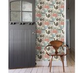 Muestra DIN A4 de Papel pintado vinílico ecológico de gallinas y árboles con estilo nórdico - Scandi Birds 679409 de GAULAN