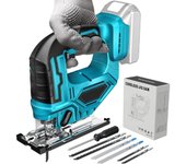 Sierra de plantilla eléctrica inalámbrica, herramienta portátil multifunción para carpintería, batería Makita de 18V, 21V, 65mm, 1500RPM Sierra vertical sin cuerda, Enchufe de la UE sin batería