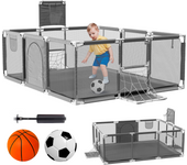 Parque Infantil Bebe + Pelota de Fútbol y Baloncesto - Corralito Plegable 180 x 120 x 60cm - Parque de Juegos Con Malla Transpirable - Centro de Actividades Gimnasio Cuna