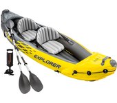 INTEX - Kayak hinchable para 2 personas, máx. 180 kg, con remos e hinchador, asiento, respaldo y suelo hinchables, cuerda de sujeción, asas en los extremos, con bolsa transporte, fácil de almacenar y transportar, kayaks hinchables dobles