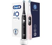 Oral-B iO 6 Duo - Cepillo de dientes, eléctrico, recargable, con 2 mangos, inteligencia artificial, 2 cabezales, negro y cuarzo rosa