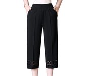 Middle Aged and Old Women Summer Pants Thin Elastic Waist Loose Casual Cropped Pants XL-5XL Mother Clothing Pant