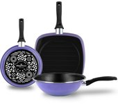 Magefesa Very Peri Set Sarten 24 cm Wok y Grill Inducción 28 cm, Antiadherente Libre PFOA, Mango Ergonómico, , Morado