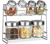 TIENDA EURASIA – Pack 7 Tarros de Cristal y Soporte Metálico, Tapa Hermetica, Tarros y Estanteria Metalica