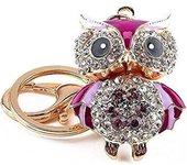 Llavero con forma de búho, diseño de diamantes de imitación dorados, ideal para bolso de mano, monedero o llavero. Búho morado.