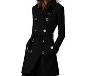 Women's Trench Coat Wool Blends Double Breasted Lining Jacket Belt Shoulder Badge Casual Coats Streetwear Women's Clothing