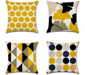 Funda de Cojín con Estampado Geométrico de Hojas de Plantas, Funda de Almohada para Sofá, Hogar, Sala de Estar, Dormitorio, Decoración del Hogar, 45x45 cm, Juego de 4 (Geometría y Hoja) Girasol