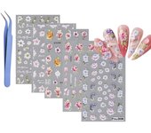 5 Hojas 5D Flores Pegatinas para Uñas, Adhesivas Calcomanías Autoadhesivas con Pinzas, 3D Decoración Arte Nail Stickers (5 Hojas Flores)