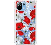 Funda compatible con Xiaomi Mi 11 Lite - Patron flores blancas y rojas