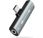Adaptador y cargador para auriculares con conector USB C a audio de 3,5 mm, compatible con adaptador de carga rápida de 27 W, color gris