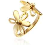 GOLDENCAT Anillo Daisy Talla 6, Anillo de Flores, Anillo con Diseño Flor, Anillo de Acero Dorado, Anillo Margaritas, Anillo Niña, Diámetro interno del aro 16.5 mm, Acero de Titanio, Baño de Oro 18k