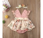0-18Months Newborn Jumpsuit Baby Girls Summer Lace Flying Floral Sleeve Romper Dress with Headband Outfits Clothes