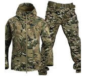 Conjunto De Calidez De Cuero De Tiburón Exterior Camuflaje Gruesto Abrigo/Invierno Superior No Incluye Muñeca Patrón De Logo Casual Para Hombres