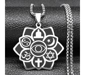 Islam Moon Star YinYang Cross Yoga Star of Davd Necklace for Women Men Stainless Steel 6 Philosophies Lotus Flower Chain Jewelry