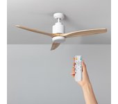 Ledkia Ventilador de Techo LED Mersin Blanco Madera 132cm - Motor DC - 6 Velocidades - Luces LED CCT - Mando a Distancia