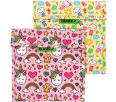 Bolsa merienda Infantil 19x19 cm - Porta Bocadillos y Sandwich Buabi- Envoltorio térmico Tela y Aluminio, ecológico, Reutilizable, sin BPA (Unicornio y Niños)