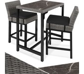 Tectake - Mesa de bar de ratán Kutina con 2 sillas Latina  Elegante conjunto de muebles de bar para jardín, terraza o patio  Tablero extraíble de porcelanato gres marmolado  Fino trenzado de ratán sintético de calidad con protección UVA
