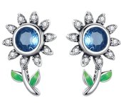 NEW 925 Silver Ear Jewelry Sunflower Flowers Plants Design Stud Earrings Trendy Female Luxury Fine Engagement Wedding Earring