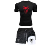 Men's Workout Compression Set Y2K Spider Printed Gym Tshirts Breathable Running Shorts Quick Dry Sports Rash Guard Sportwear Set