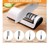 Afilador de cuchillos eléctrico profesional de 2 etapas, negro, afilador de cuchillos para una amplia gama de cuchillos de cocina con funciones de afilado y pulido rápidas para un uso fácil