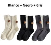 3 Pairs Winter Socks Women's Wool Cashmere Solid Warm Thickened Pile Socks Embroidered Logo Mid-Calf Socks Casual Snow Boot Sock