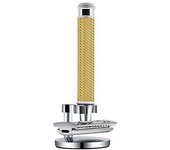 Cepillo De Barba De Seguro De Hoja Sola Premium Para Hombres Con Soporte Y 5 Hojas De Plata Doble Cuchilla De Afeitar De Aluminio Y Latón