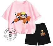 2024 Summer Most Popular Children's NARUTO Anime Character Print Design O-neck Lightweight Short Sleeve and Shorts Two-piece Set