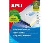 APLI 1294 - Etiquetas blancas permanentes adhesivas imprimibles, Inkjet-Laser-Copy, tamaÃ±o etiqueta 70 x 16,9 mm, cantos rectos, pack de 100 hojas A4 (5100 etiquetas), ideal para sobres y paquetes