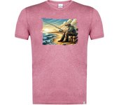 MERCHANDMANIA CAMISETA ROJA MEZCLA atardecer pesca pescador playa agua verano moda verano tshirt