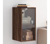 vidaXL Mueble de pared con puertas de vidrio 35x37x68,5 cm en color Blanco/Gris hormigón/Marrón roble | almacenamiento funcional diseño moderno para baño dormitorio sala