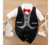 Autumn and winter newborn long sleeved gentleman light blue bow tie pure cotton jumpsuit