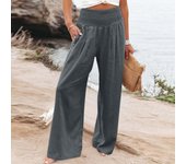Summer Cotton Linen Wide Leg Pants Women Loose Palazzo Pant Pocket Elastic Waist Button Casual Pants Pant for Women Women’s Pant