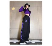 Plus-size jazz pants women's high waist loose straight leg high print drawstring leg casual pants hip hop sweatpants