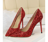 Women 7cm 9.5cm High Heels Pumps Wedding Scarpins Sparkly Mid Low Heels Lady Party Sequins Glitter Evening Gold Silver Red Shoes