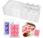 Moldes de cera derretida, 30 piezas de plástico transparente para cera derretida, 6 cavidades, moldes de vela con tapa abatible para cera derretida para hacer velas y jabón (forma de corazón)