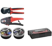 Wiha Herramienta Pelacables y Crimpadora, Juego de 5 Unid. con Extremos de Cable 500 Ud. Codificación por Colores DIN en L-Boxx Mini (43987)