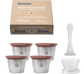 Madama-Cápsulas cargables y reutilizables compatibles con Nespresso. Maple inoxidable y Silicon Aptos para Alimentos. 100% Fabricas en Italia. Paquete de 4 cápsulas.