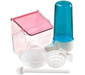Pack Ahorro de Accesorios para Jaula de Pájaros COMPLEMENTOS PARA AVES Con Bebedero, Comedero, Porta Nido, Forro de Nido y Perchas